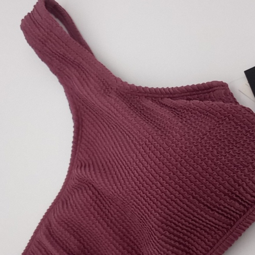 Salt + Cove Sandy Rib One-Shoulder Bikini Swim Top Mauve - Picture 4 of 15
